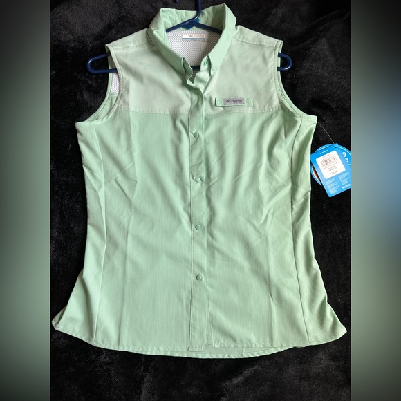 😱 NWT Columbia PFG Tamiami Sleeveless button up in Gullfoss Green size XL - Picture 4 of 11
